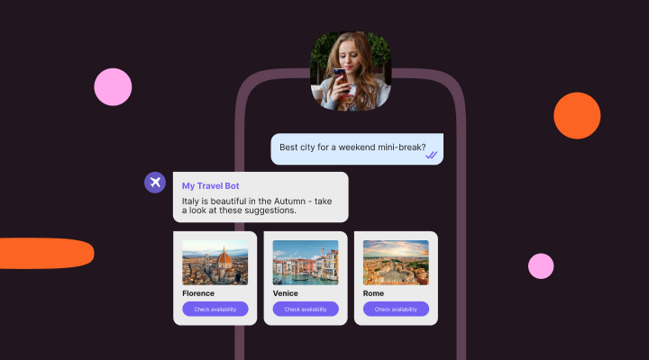 Header image for blog about how to build a Viber bot - showing a chatbot making a travel recommendation