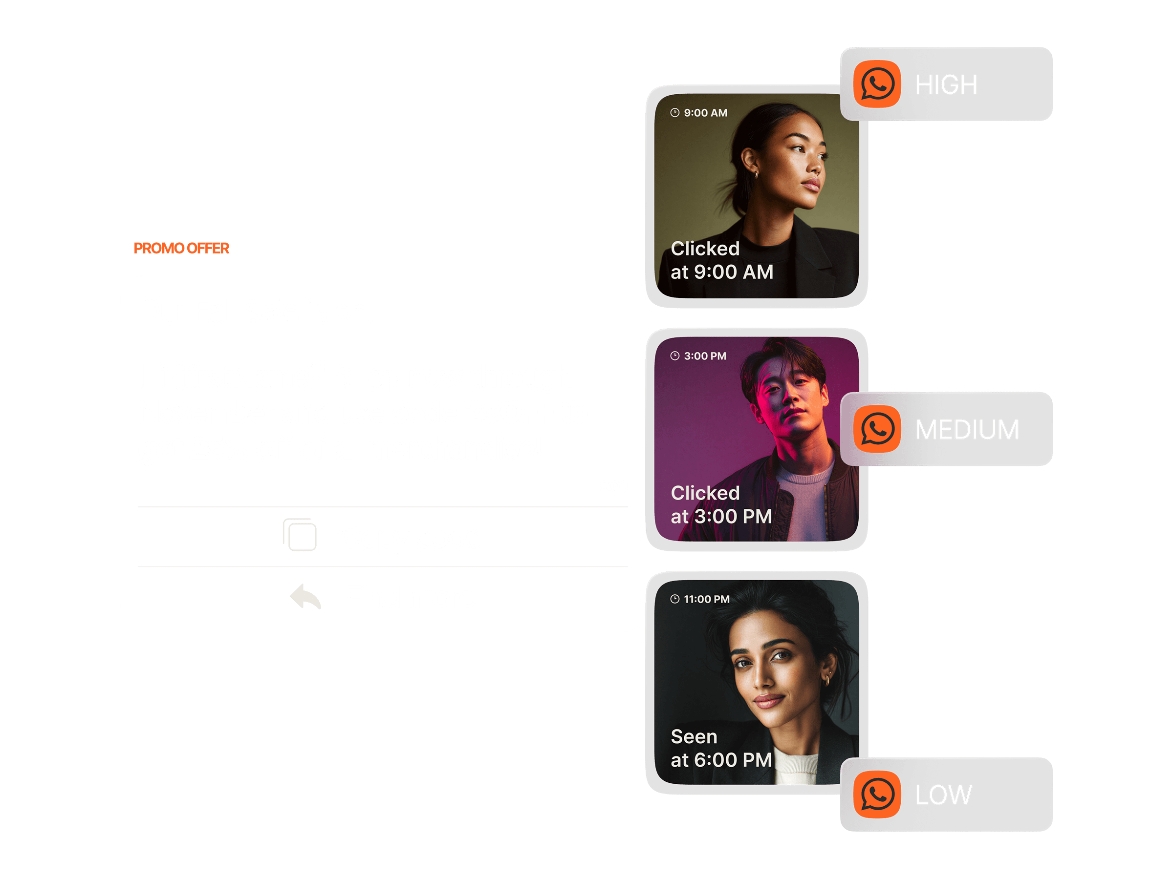 Destination scoring ranking WhatsApp recipients by engagement level from high to low based on click and view behavior