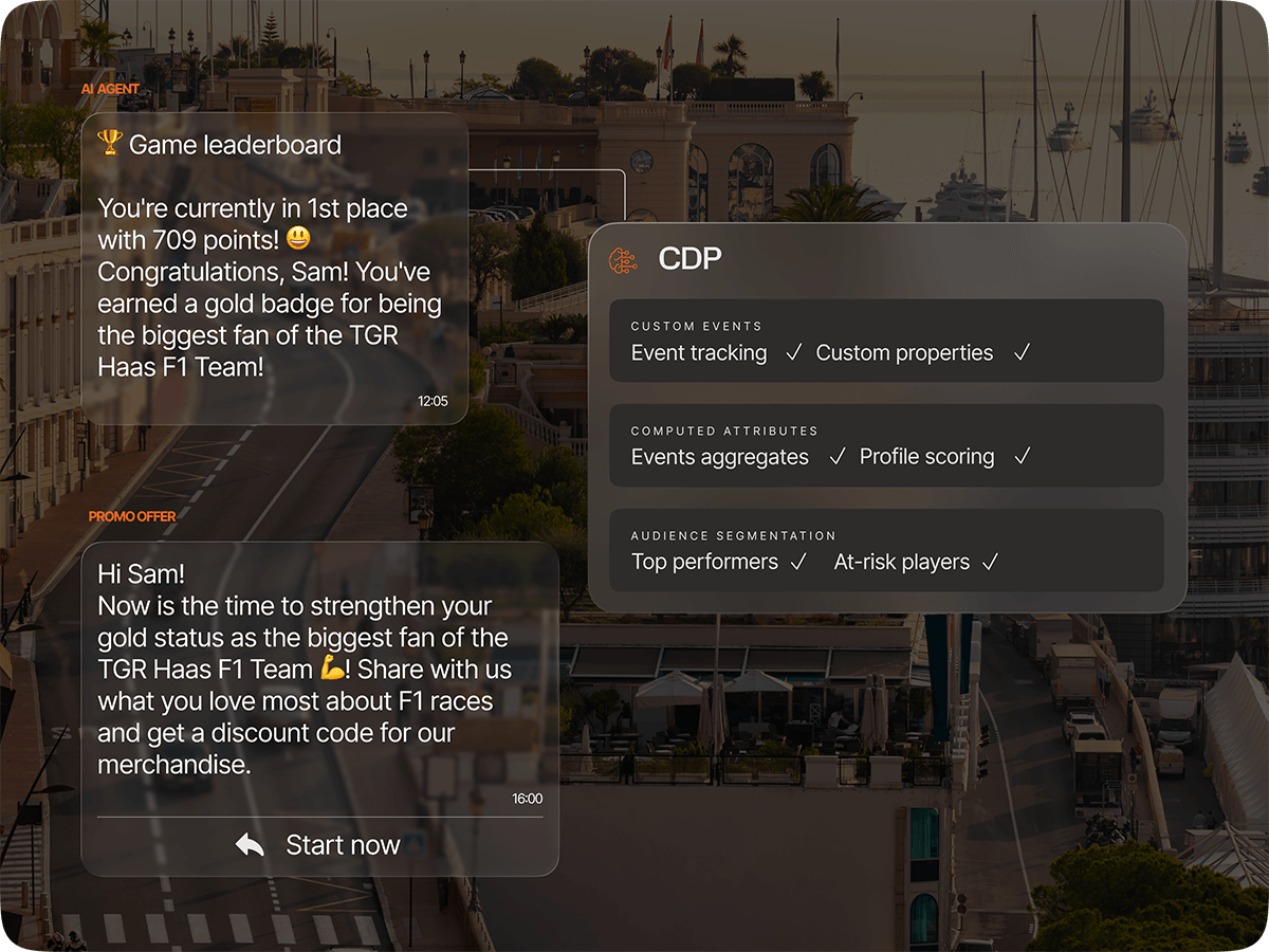 CDP enriching customer profiles through gamification interactions, event tracking, and audience segmentation for personalized engagement