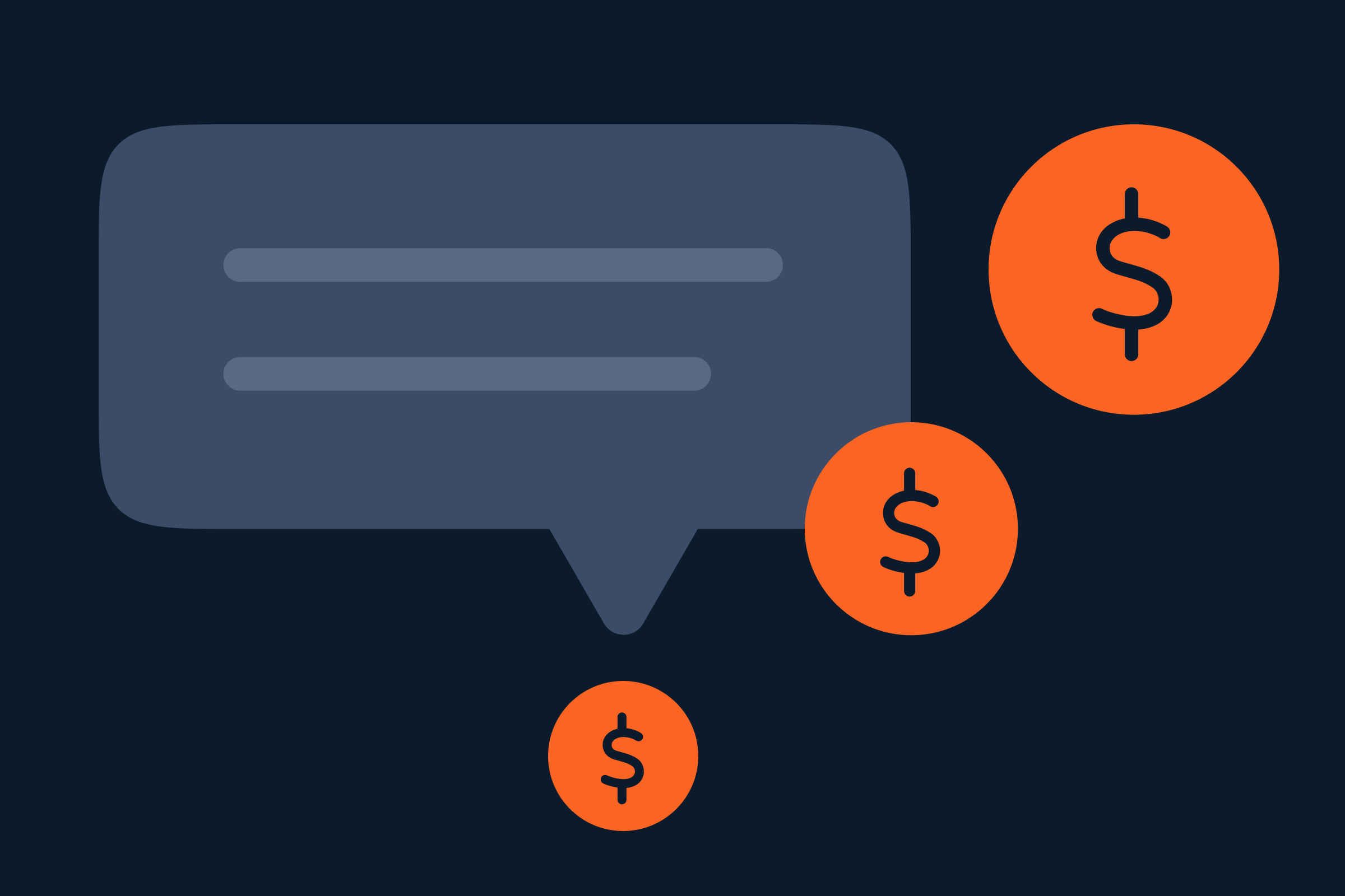 "Illustration of a speech bubble with three orange dollar sign coins, representing financial or payment messages.